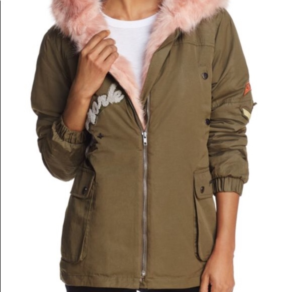 NWT Vintage Havana Faux Fur-Trimmed Patch Jacket